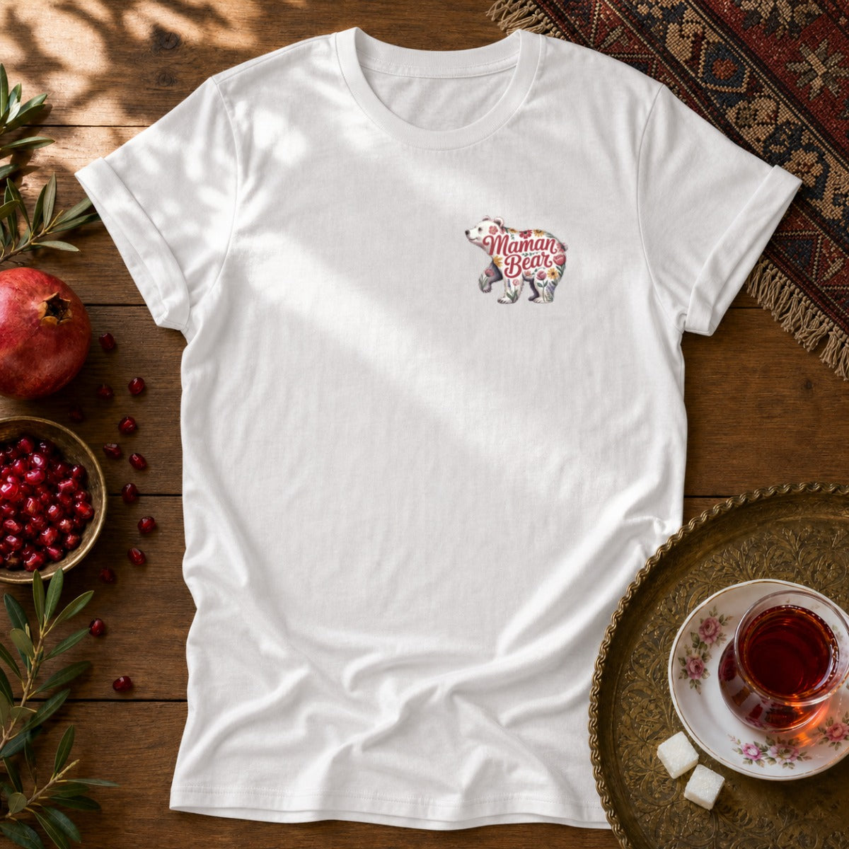 Maman Bear Floral Unisex T-Shirt - White