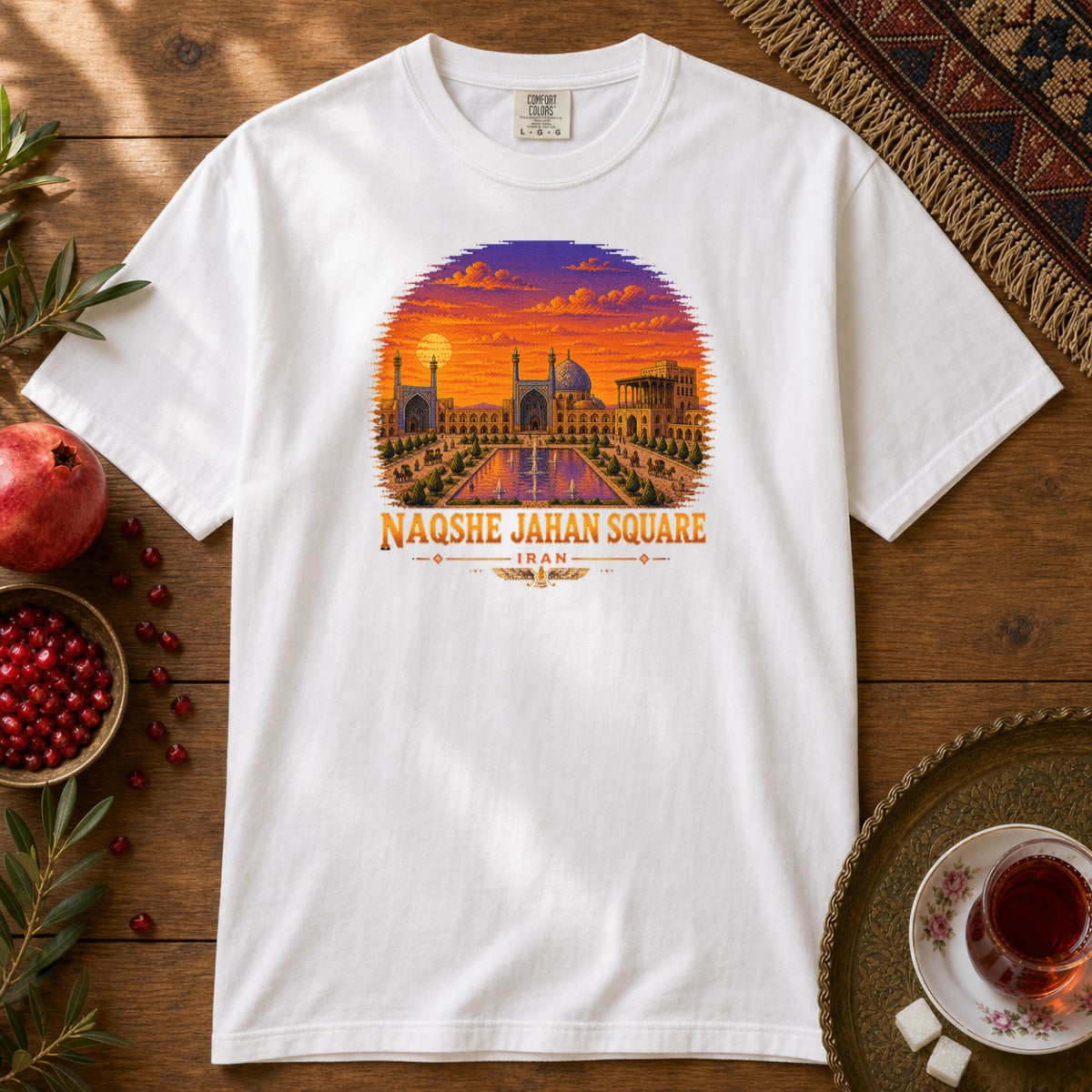 Naqshe Jahan Square - Pixel Art Premium Tee - White