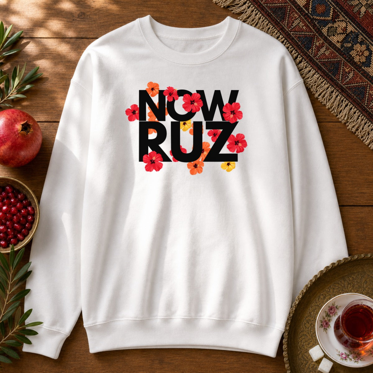 Nowruz - Floral Typography Sweatshirt - White