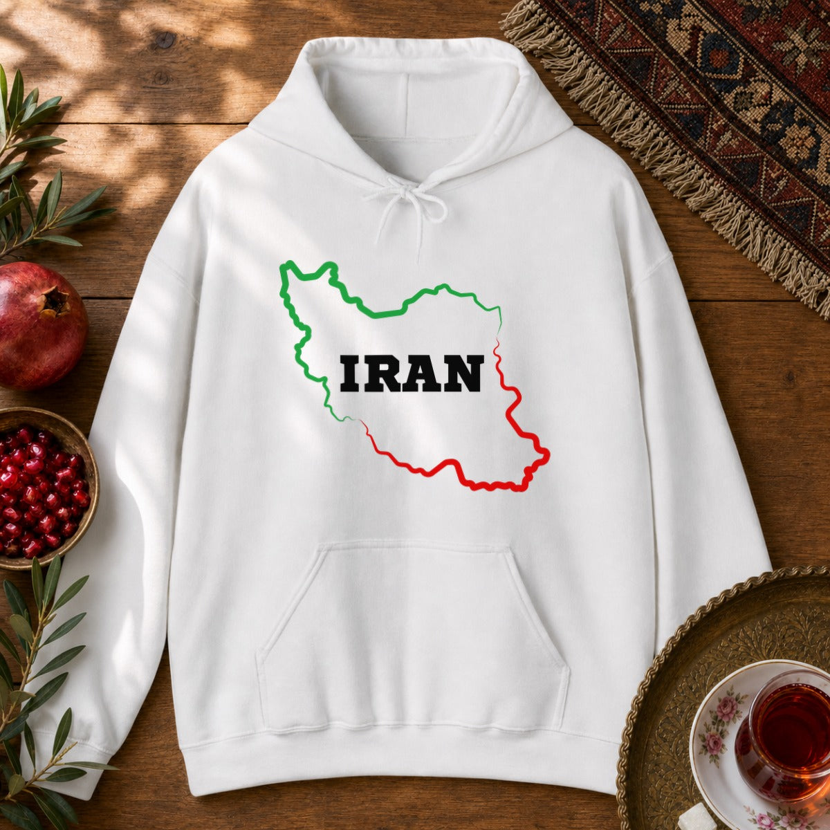 Iran Map - Flag Colors Hoodie - White