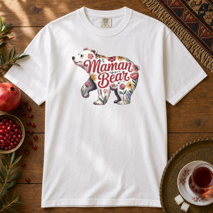 Maman Bear Floral  Premium Tee - White