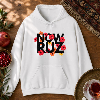 Nowruz - Floral Typography Hoodie - White