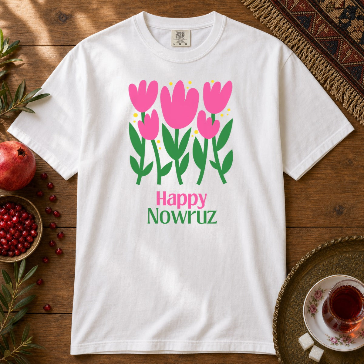 Happy Nowruz Tulips Premium Tee - White