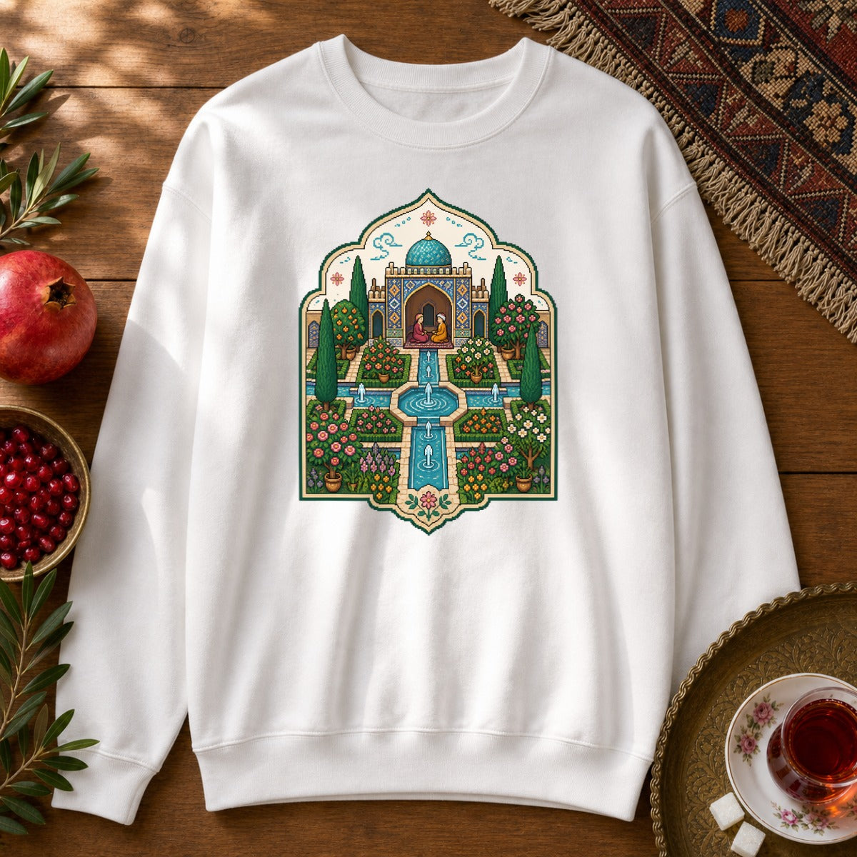 Persian Garden Miniature - Pixel Art Sweatshirt - White