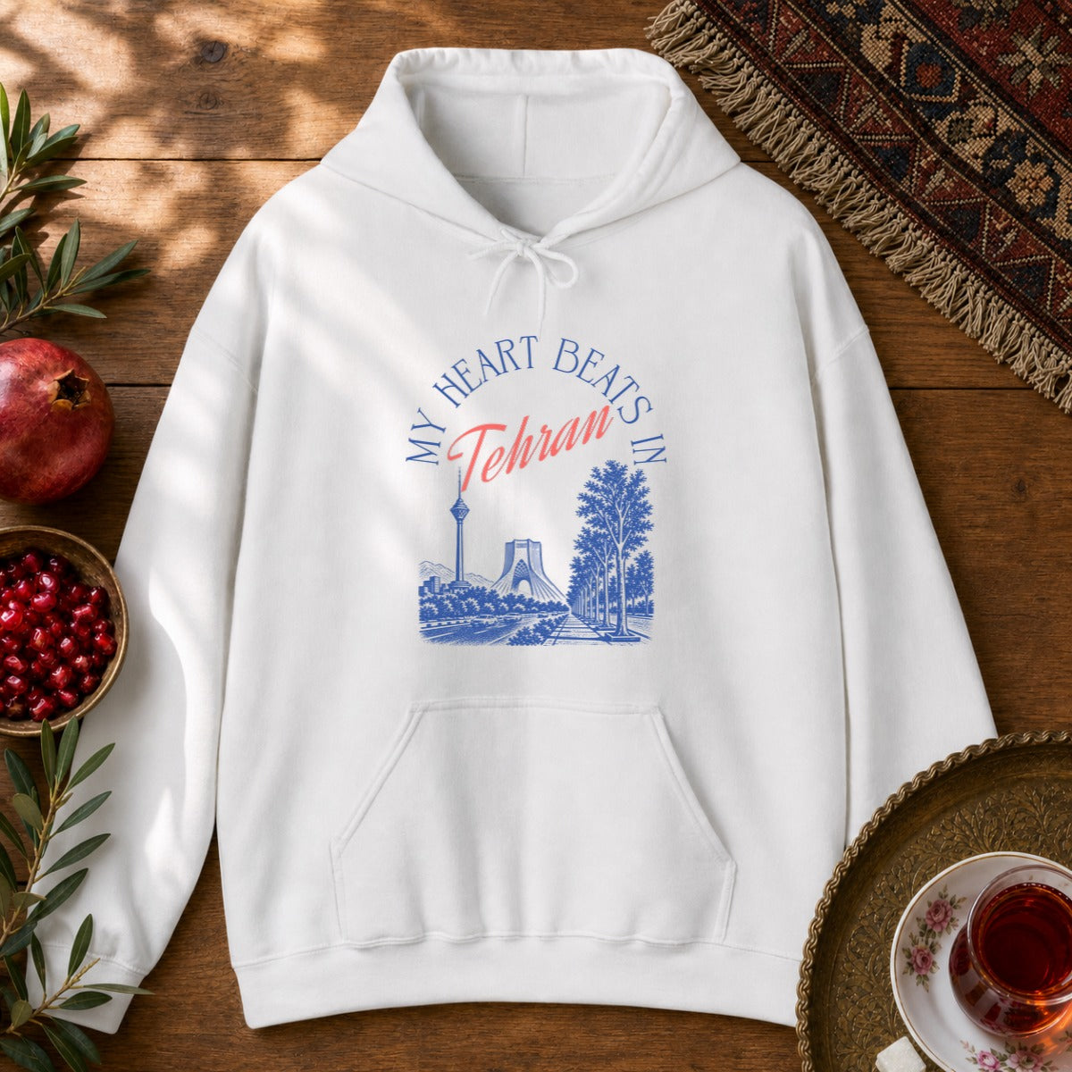 My Heart Beats in Tehran Hoodie - White