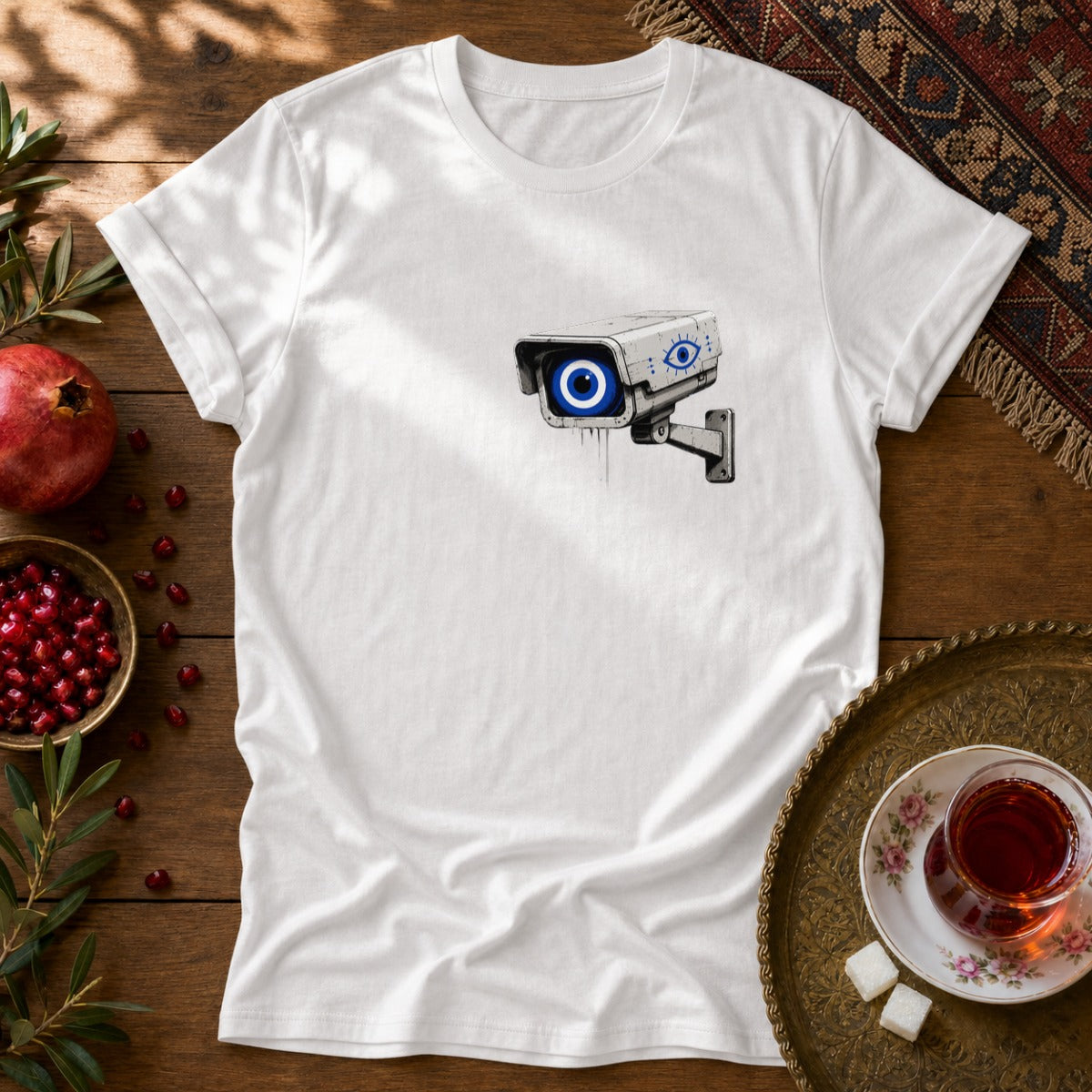 Evil Eye Watching Unisex T-Shirt - Chest Print - White