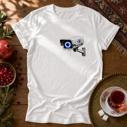 Evil Eye Watching Unisex T-Shirt - Chest Print - White