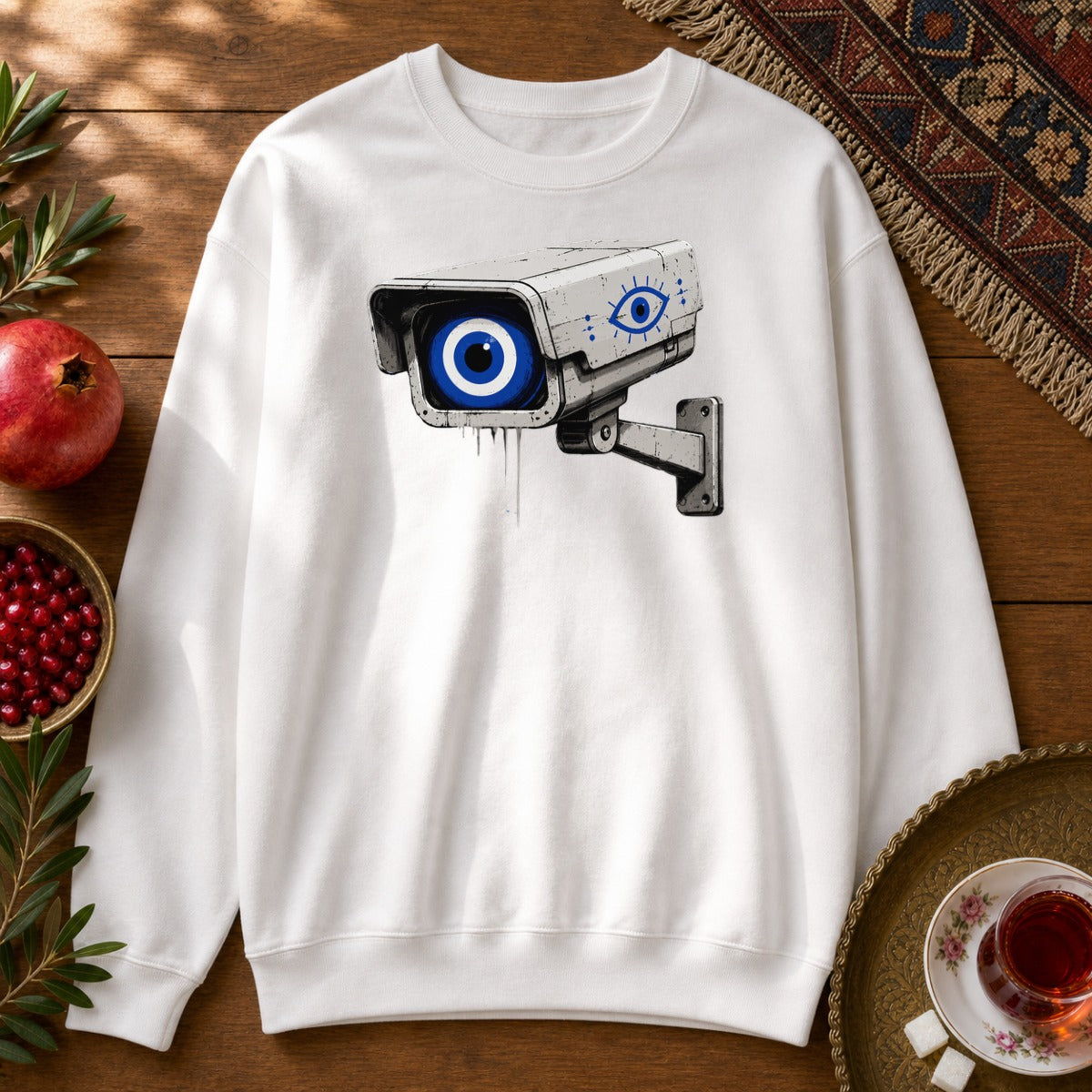 Evil Eye Watching Sweatshirt - White