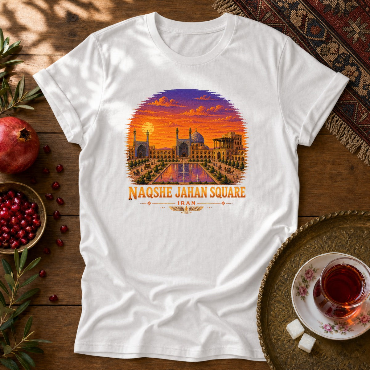 Naqshe Jahan Square - Pixel Art Unisex T-Shirt - White