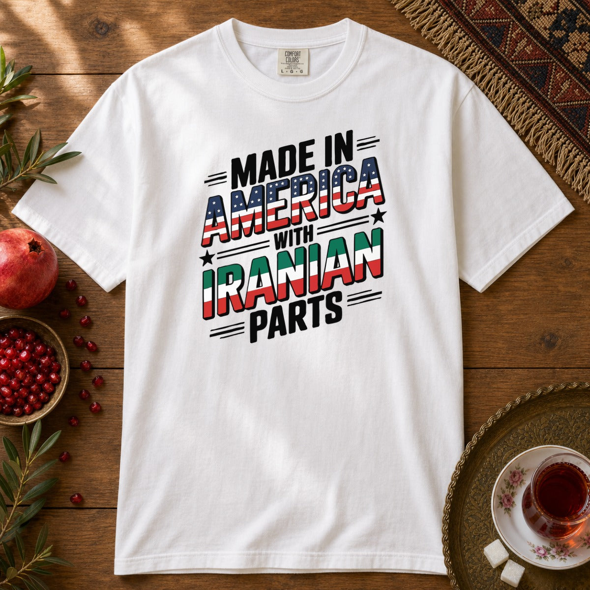 Made in America, with Iranian Parts Premium Tee - White