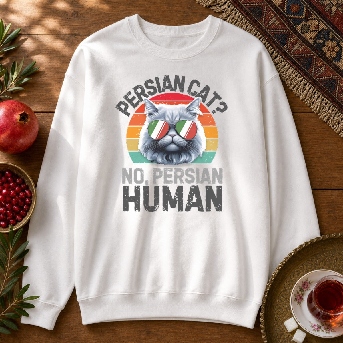 Persian Cat Human Sweatshirt - White