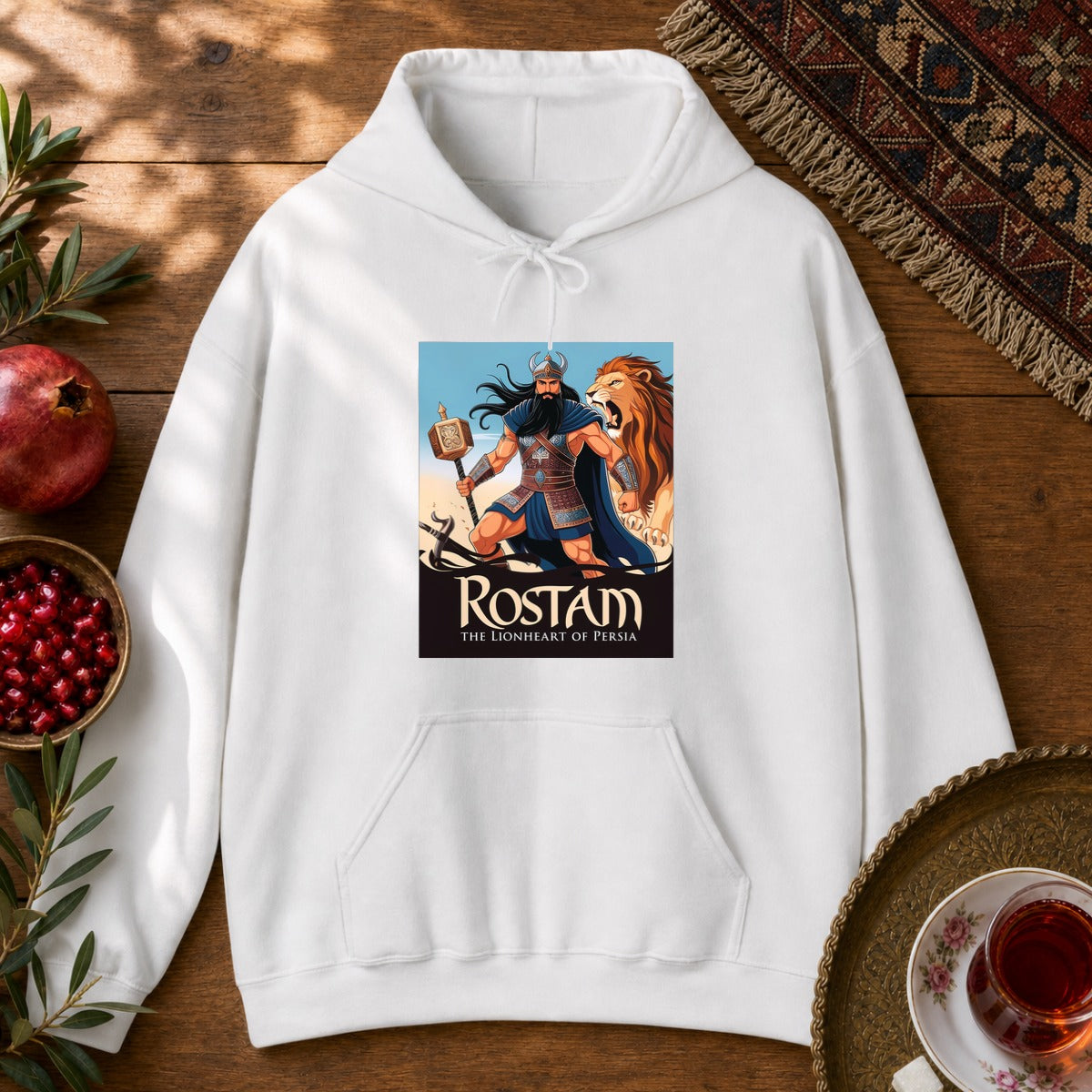 Rostam, the Lionheart of Persia Hoodie - White