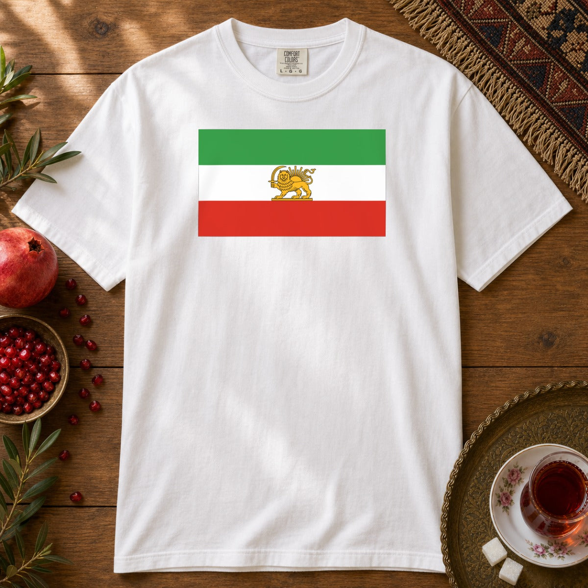 Shir-o-Khorshid (Lion & Sun) Premium Tee - White