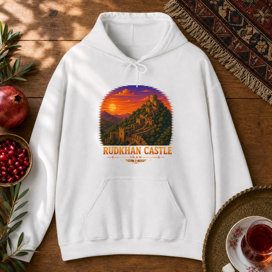 Rudkhan Castle - Pixel Art Hoodie - White