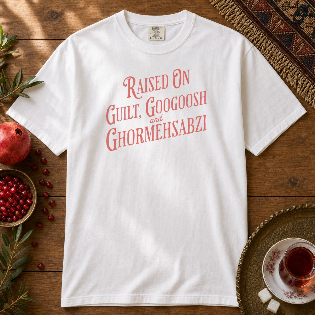 Guilt, Googoosh & Ghormehsabzi Premium Tee - White