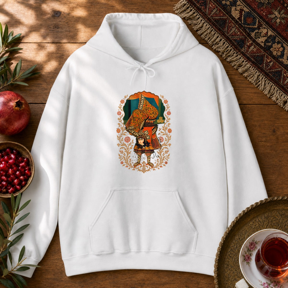 Balancing, Qajar Style Hoodie - White