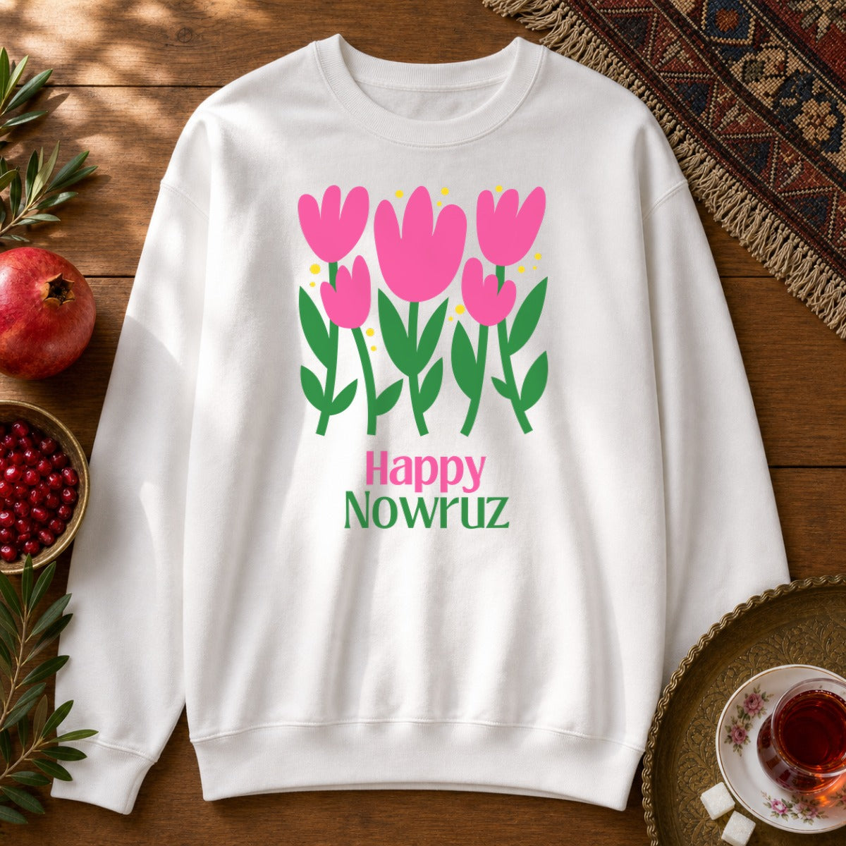 Nowruz Tulips Sweatshirt - White