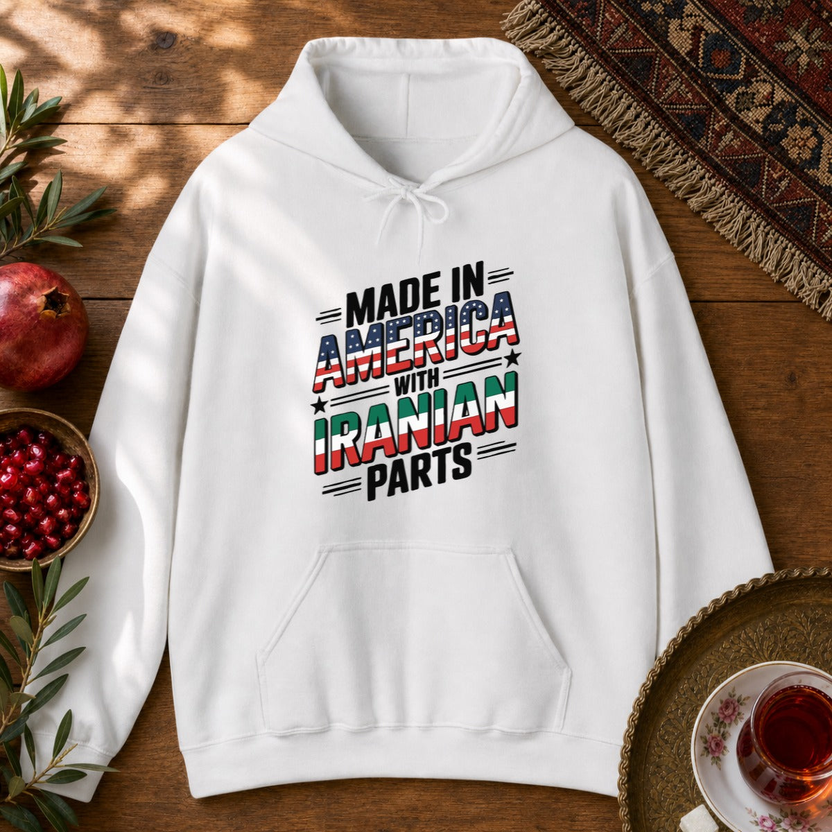 Made in America, with Iranian Parts Hoodie - White