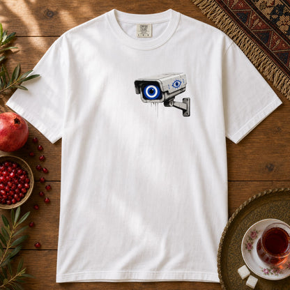 Evil Eye Watching Premium Tee - Chest Print - White