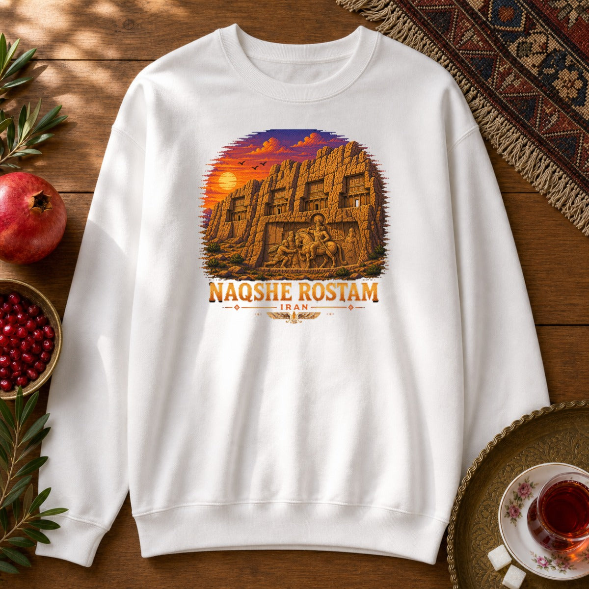 Naqshe Rostam - Pixel Art Sweatshirt - White