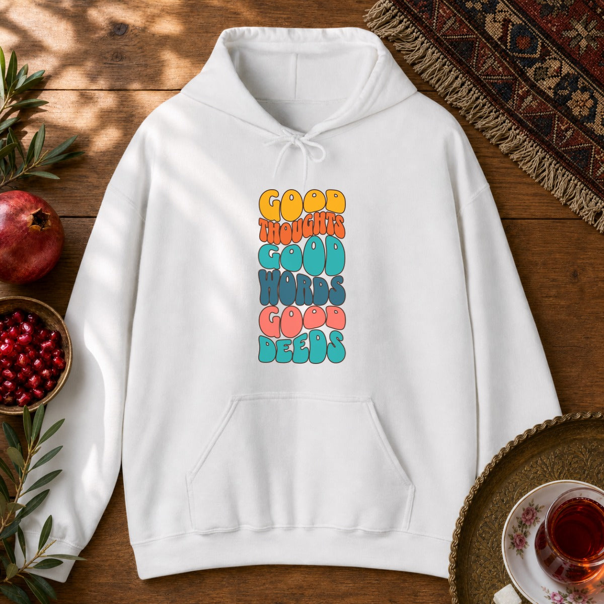 Good thoughts, good words, good deeds - hippie Hoodie - White