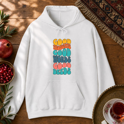 Good thoughts, good words, good deeds - hippie Hoodie - White