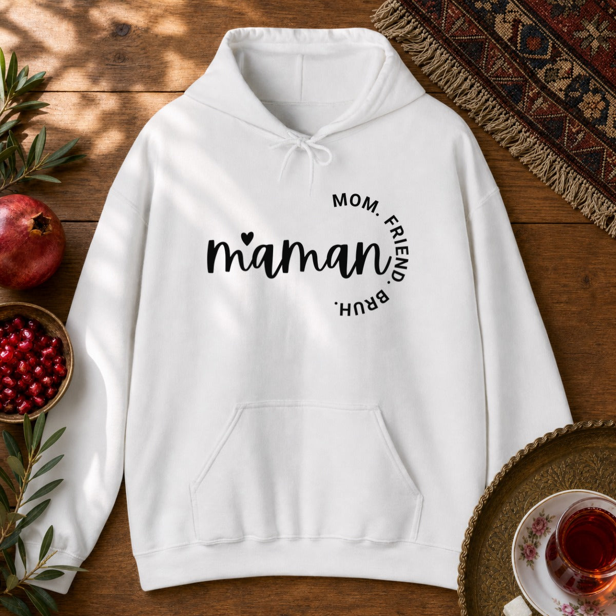 Maman - Mom, Friend, Bruh Hoodie - White