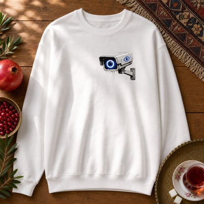 Evil Eye Watching Sweatshirt - Chest Print - White