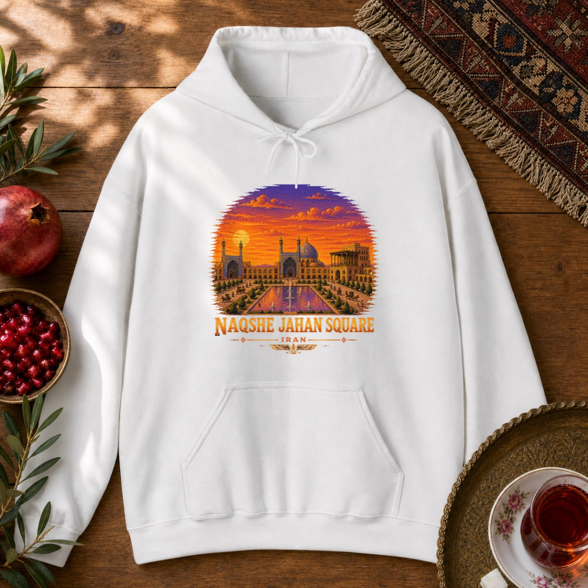 Naqshe Jahan Square - Pixel Art Hoodie - White