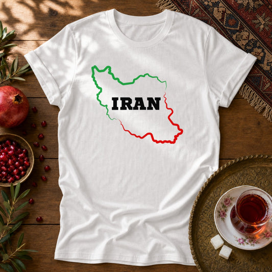 Iran Map - Flag Colors Unisex T-Shirt - White