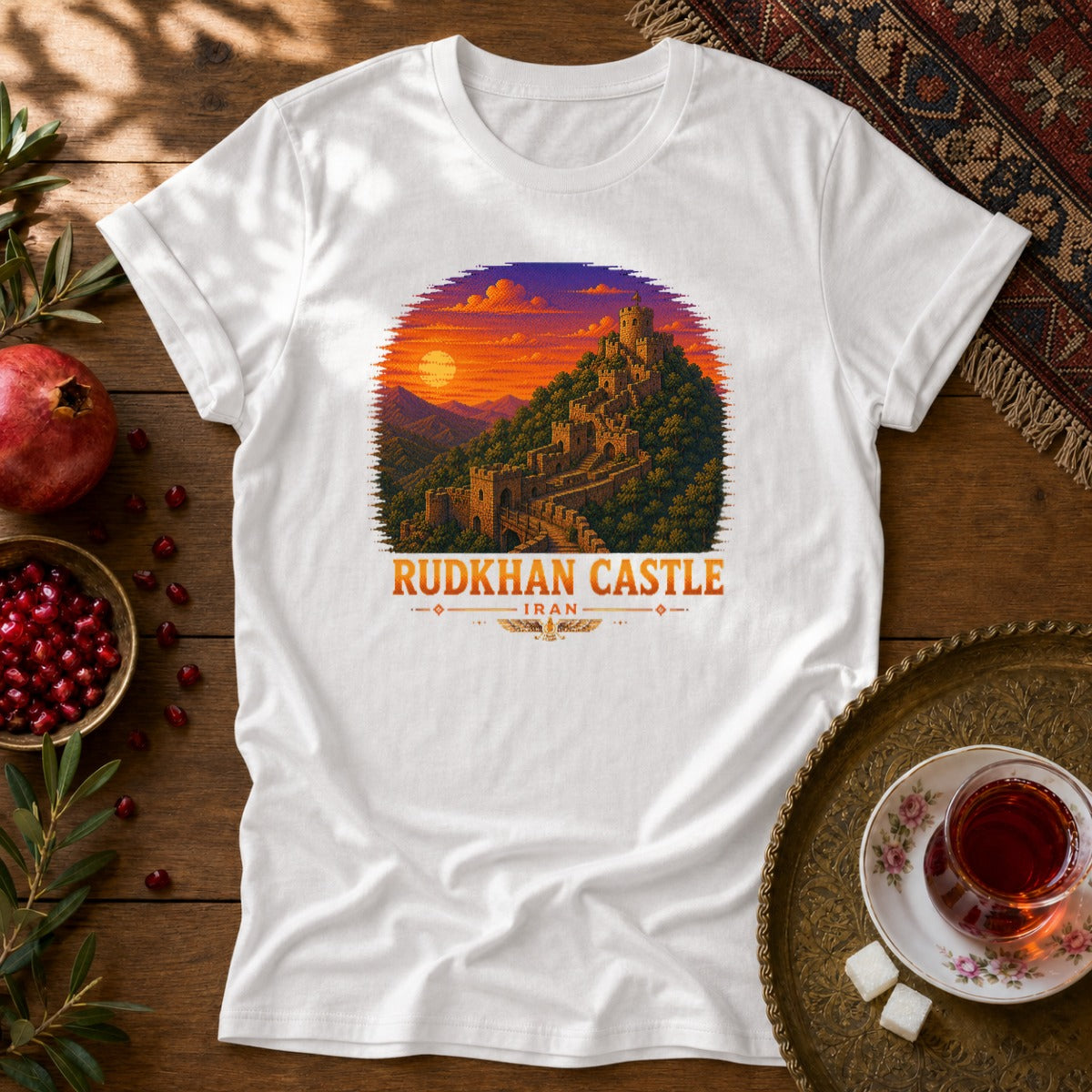 Rudkhan Castle - Pixel Art Unisex T-Shirt - White