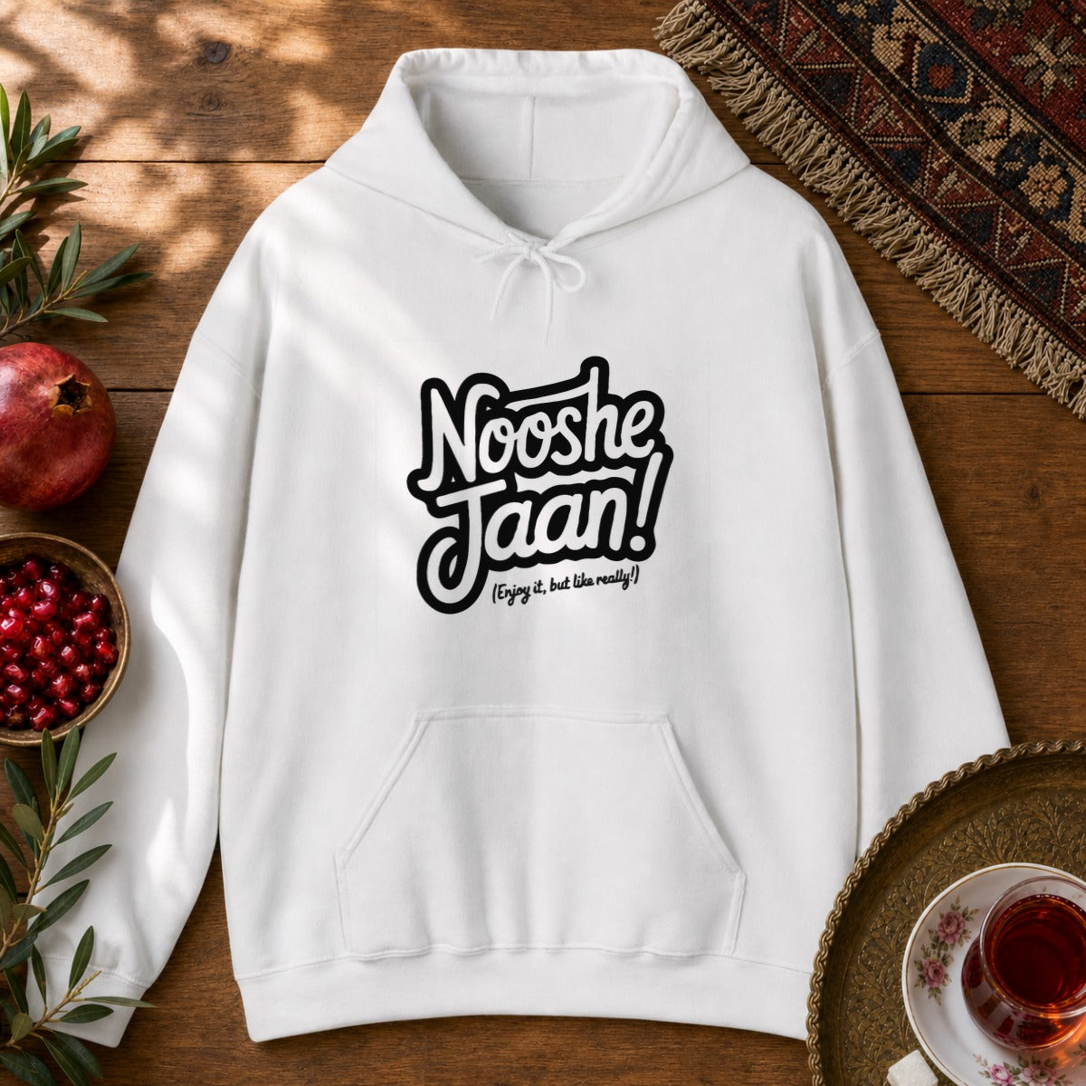 Nooshe Jaan, But Like Really Hoodie - White