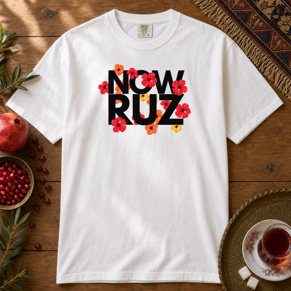 Nowruz - Floral Typography Premium Tee - White