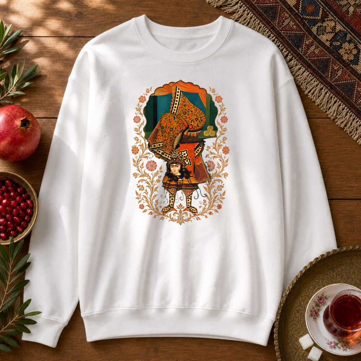 Balancing, Qajar Style Sweatshirt - White
