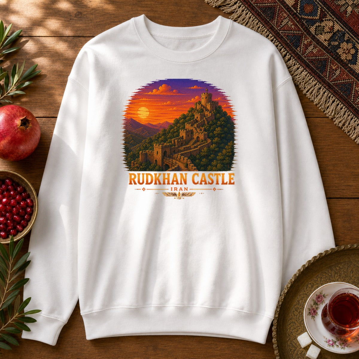 Rudkhan Castle - Pixel Art Sweatshirt - White