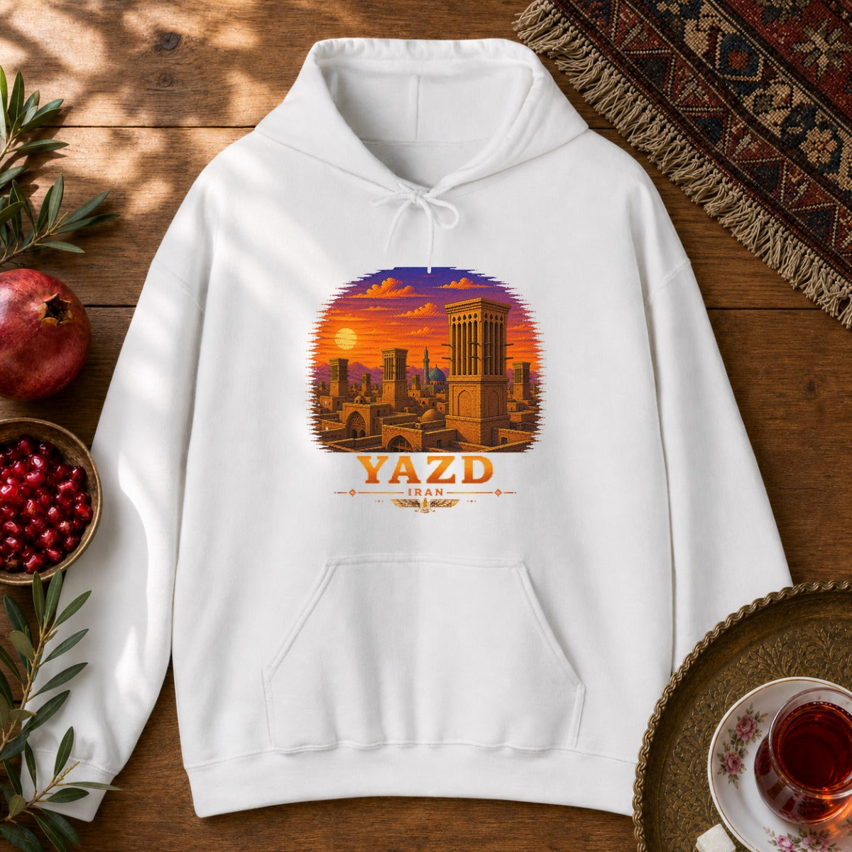 Yazd Windcatchers - Pixel Art Hoodie - White