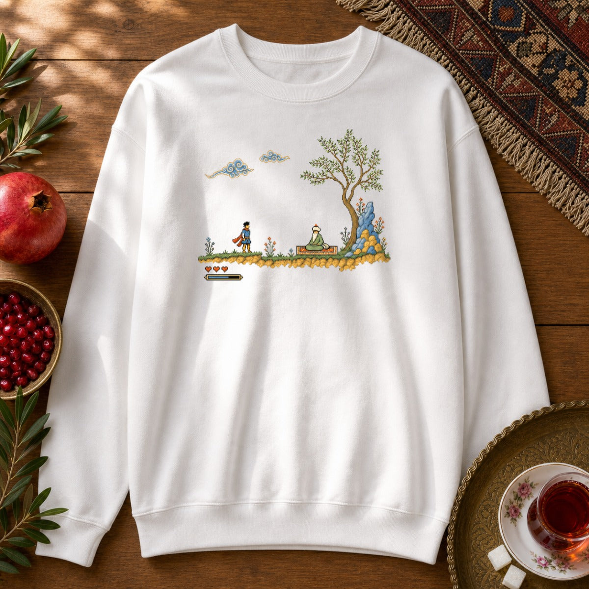 Retro Quest - Pixel Art Sweatshirt - White