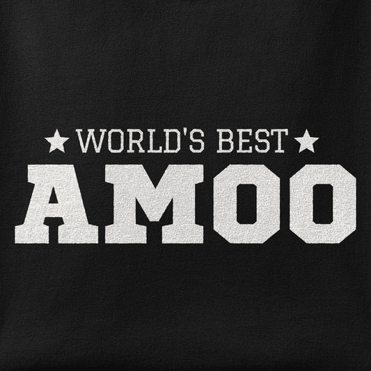 Close-up of the World's Best Amoo print showing ink detail on the fabric
