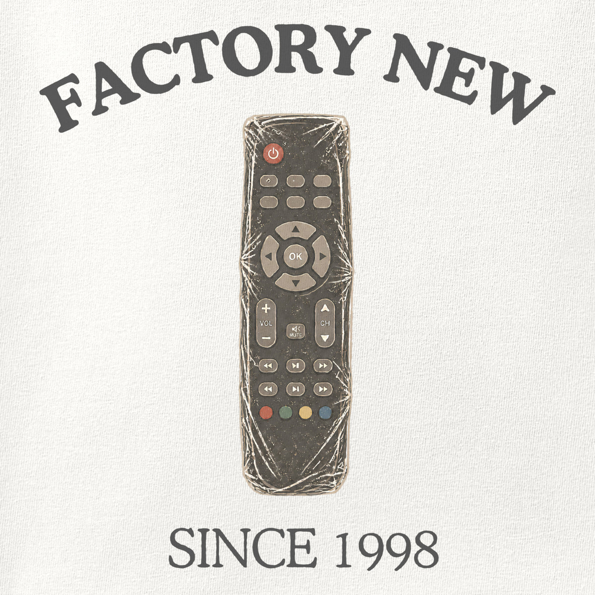 Close-up of the Wrapped Remote print showing ink detail on the fabric