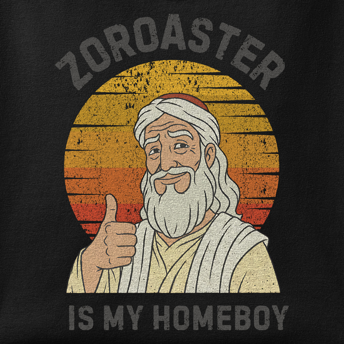 Close-up of the Zoroaster is my homeboy print showing ink detail on the fabric